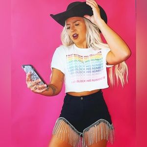 Rhinestone fringe black Jean shorts💎